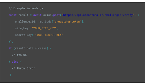 نمونه کد تایید سمت سرور در زبان Node js